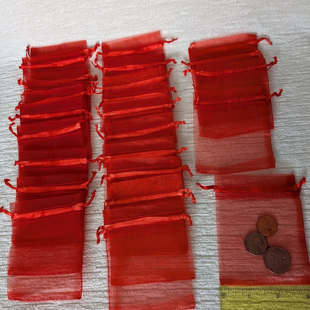 Organza Bags 25 Pieces, Drawstring Closure Red Sheer Multipurpose